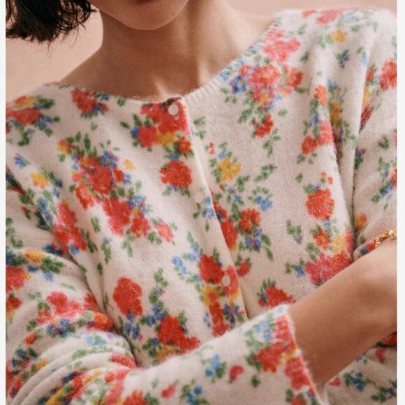 NWT Sezane Juno Cardigan Jumper XS/S Jardin Secret Sweater Reversible Floral - Picture 11 of 13